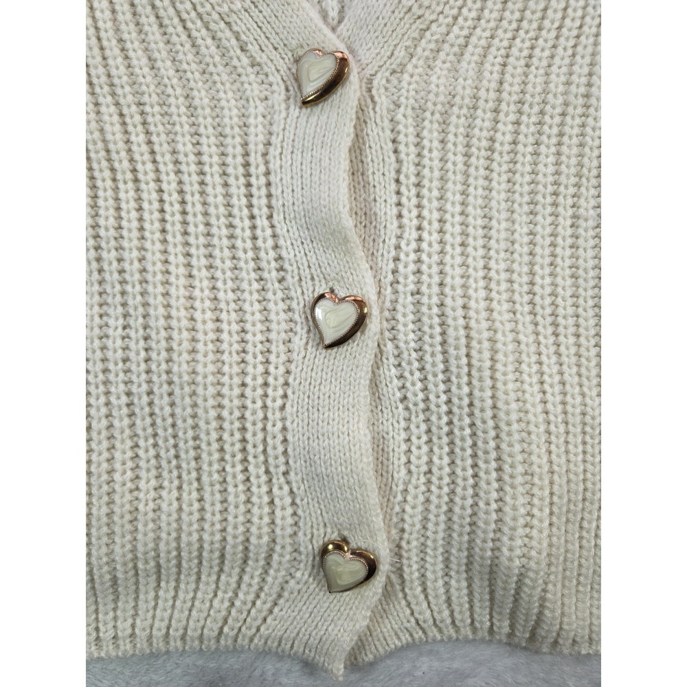 Pink Lily Cream Cropped Knit Cardigan Gold Heart Buttons Coquette Small - Picture 2 of 7